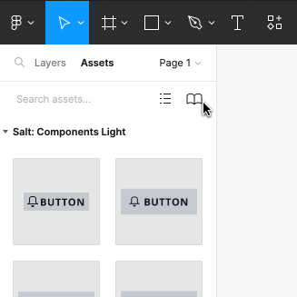 Screenshot of Figma's assets panel displaying the 'Salt: Components Light' library